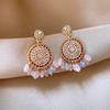 Vintage Colorful Rhinestone Water Drop Earring for Women Imitation Pearl Crystal Beads Earrings with Tassel Ear Jewelry K-