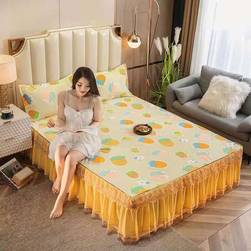 1pc Ruffle Bed Skirt +2pcs Pillowcase Thicken Sanding Bed Skirt 3pcs Set Soft Comfortable Bedspread Twin Double Size Bed Cover
