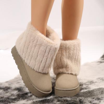 Fashion Shoes for Women New Slip On Women's Boots Winter Round Toe Solid Flock Plush Warm Mid Heel Water Proof Casual Snow Boots36-44