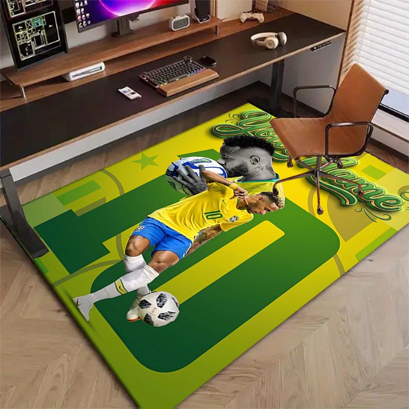 Brazilian Football Player Design Area Rug Personalized Name- Non-Slip, Soft & Cozy Floor Mat for Living Room, Office - Indoor/Outdoor Carpet