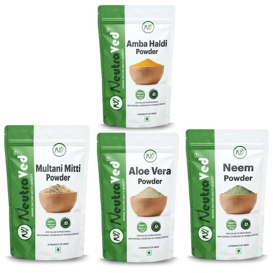 

NeutraVed Multani Mitti, Neem,Amba Haldi, Aloe Vera Powder Combo Pack for Face and Skin (Pack of 4x100g) 400g