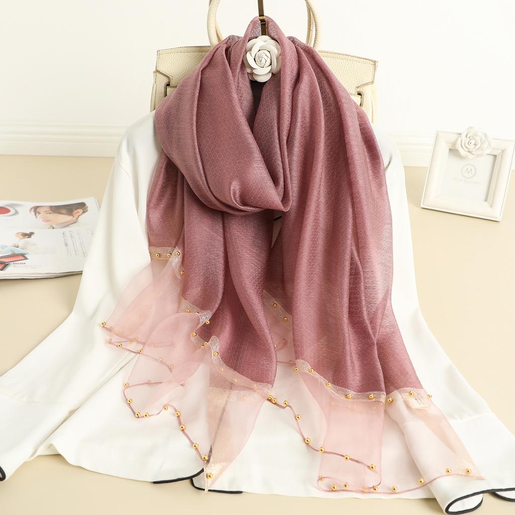 Solid Beading women scarf summer silk scarves lady shawl wrap hijab foulard female bandana pashmina Pearl jewel headband