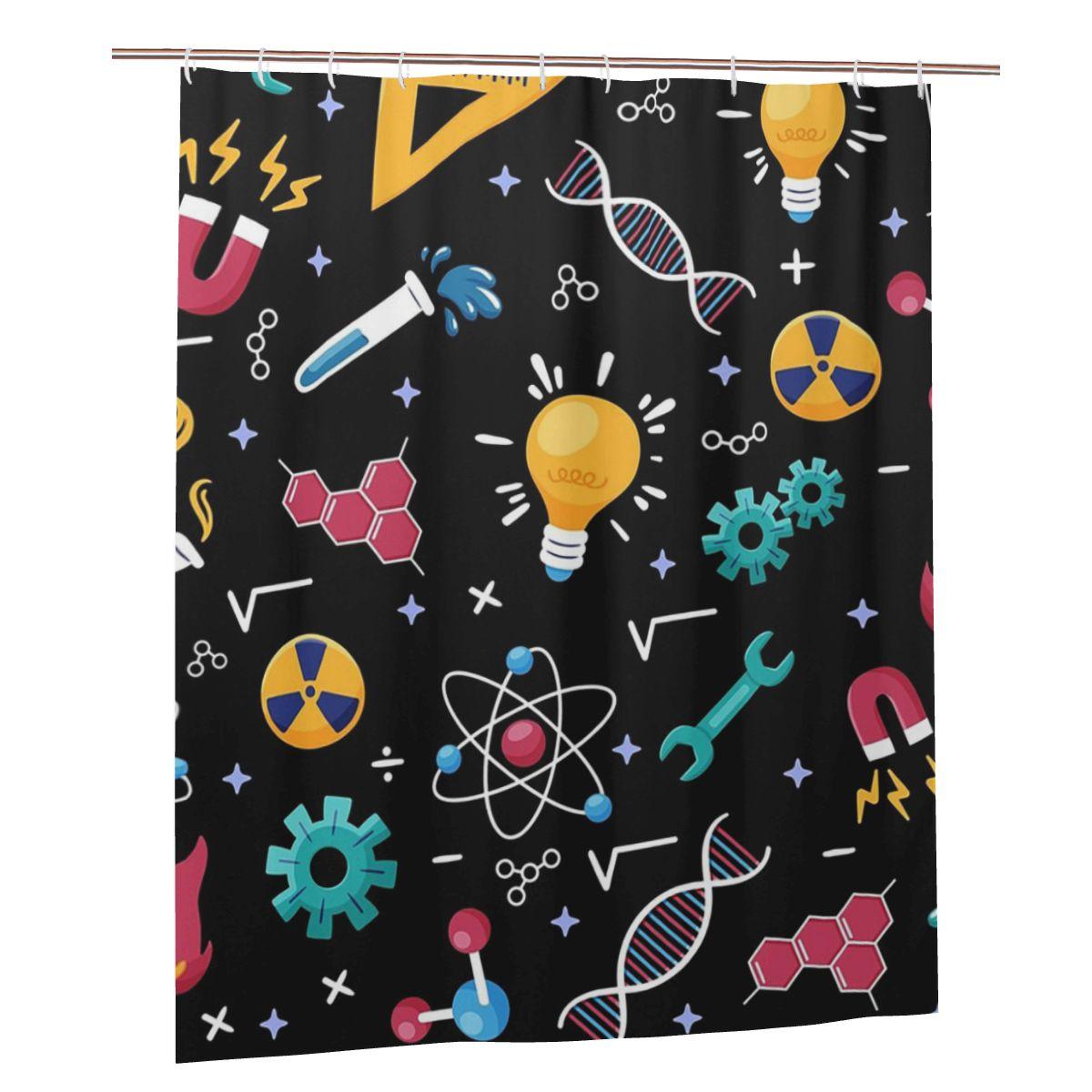 

Stem Icons Pattern Science Engineering Shower Curtain Bathroom Polyester Waterproof Bath Curtains With Hooks W60H190(CM)-1 Pcs