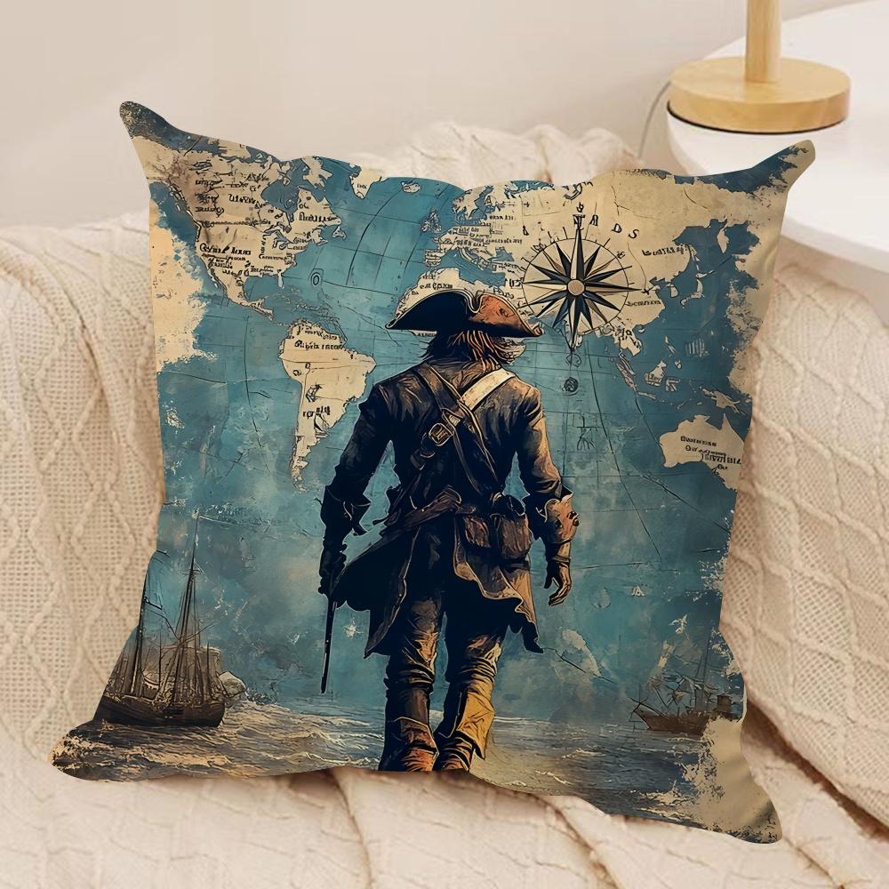 The Retro Age Of Navigation Cushion Cover Silky Short Plush Invisible Zipper Dustproof Sofa Pillow Case For Home Decor