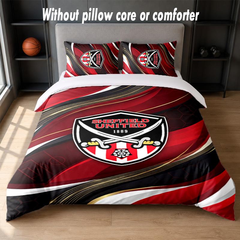 Sheffield United Fußball Design Bett Bettwäsche Set 1 Bettbezug + 2 Kissenbezüge Weich Atmungsaktiv Haushalt Bettwäsche