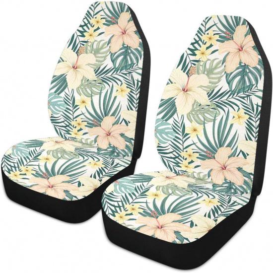 Tropical Hibiscus Flowers Car Seat Cover - 2 PCS Auto Front Seat Covers Breathable Bucket Seats Protector for Car SUV Truck - Universal Fit