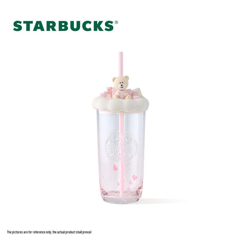 Pahar Tumbler Starbucks cu pai din sticlă în formă de inimă