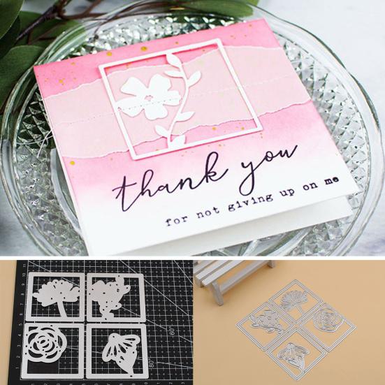 Čtverce Květinové Kovové Řezací Šablony pro DIY Scrapbooking Fotoalbum Papírová Karta