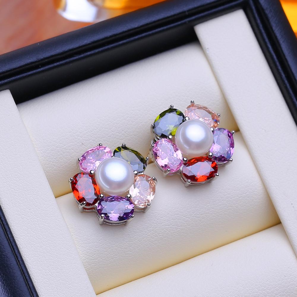 LSOOYH Natural Freshwater Cultured Pearl Earrings Silver Color Stud Earrings Fashion Gifts For Women Wholesale