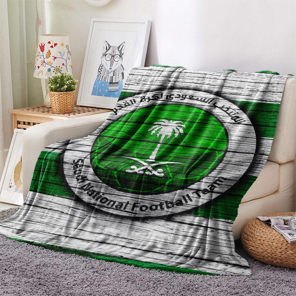 1PC Saudi Senior National Football Team Patterned Flannel Blanket Suitable For All Seasons for Home Decor Warmth and Comfort Gifts Holiday Present