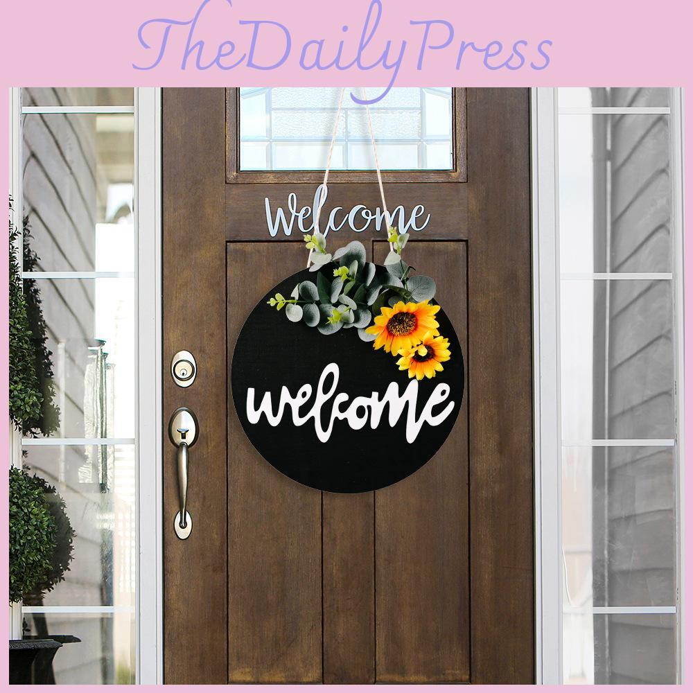 Charming Country Style Welcome Door Hanger With Sunflower And Bow Design For Decor