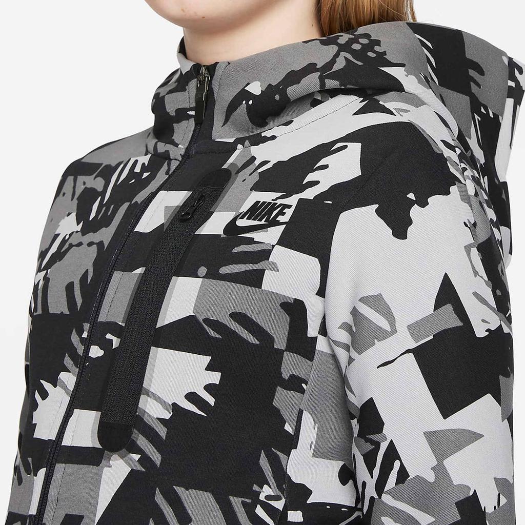 Nike Color-Block Logo Print Knit Zip Hoodie Jacket Kids Outerwear Black DM8071-077