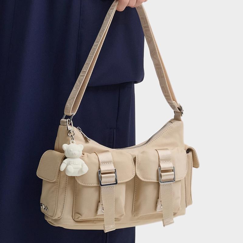 New FILA ORIGINALE Fabric Shoulder Bag, Crossbody Bag Mini Women's Wheat Camel Khaki F13W449164FDK