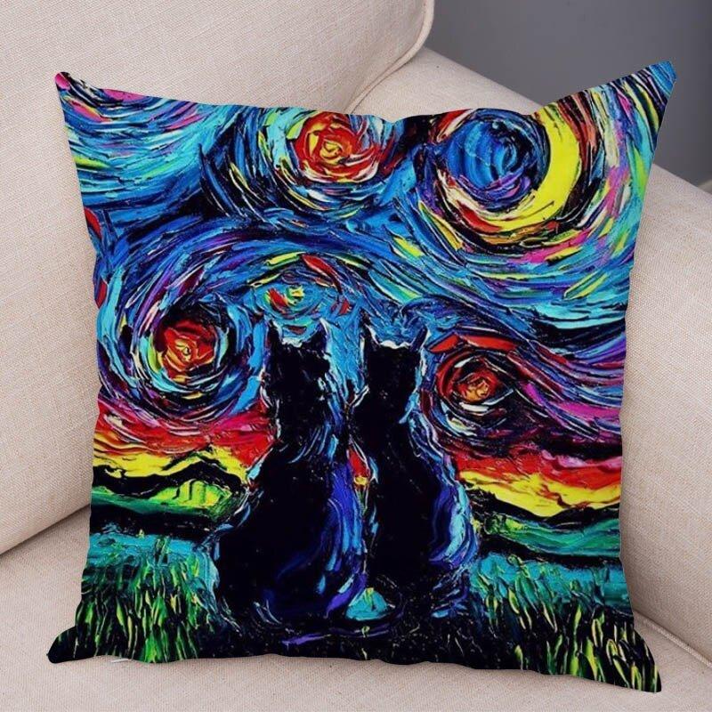 Animal Oil Painting Patterns Throw Pillow Cover With Short Plush Print Living Room Sofa Decoration Cushion Cover Pillow Covers