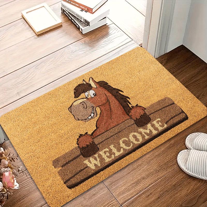 VIKAMA Whimsical Cartoon Horse-Themed Doormat Noise-Reducing, Non-Slip Entrance Mat Hallway Rug, Bedside Carpet Home Decor