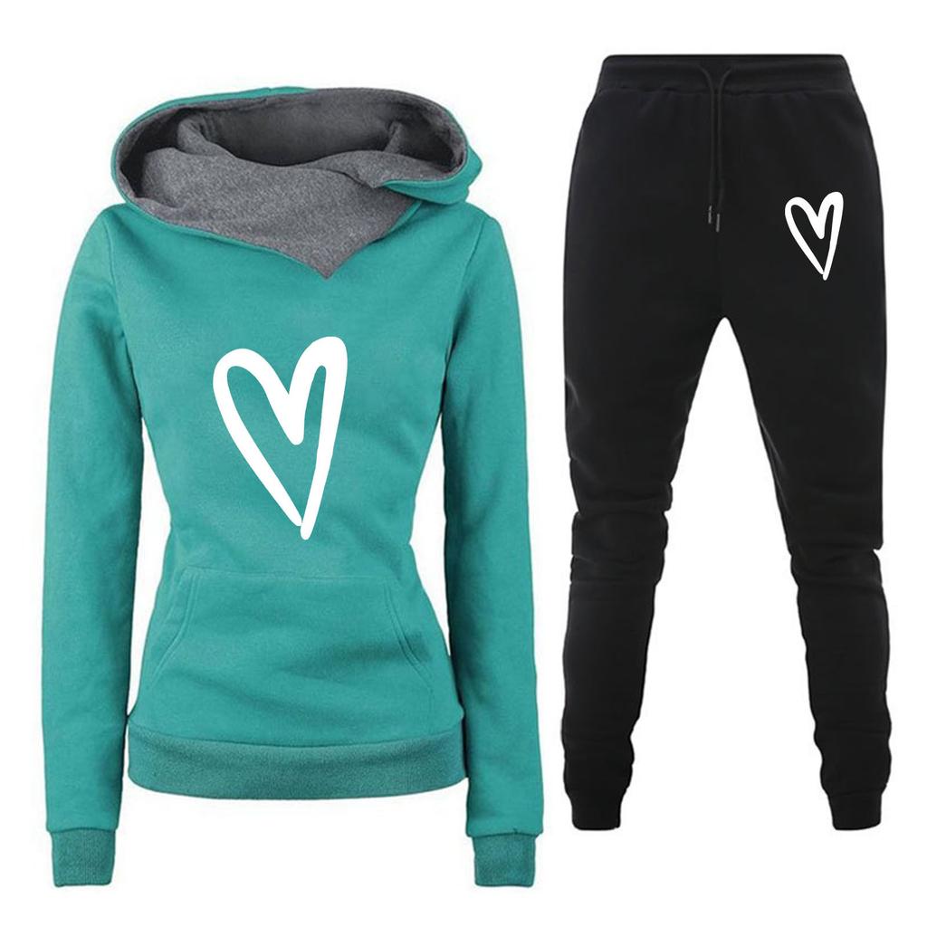 Spring and Autumn Winter Casual Sportswear Set with Love Letter Printed Women's Hoodie and Sweatshirt Set Trendy
