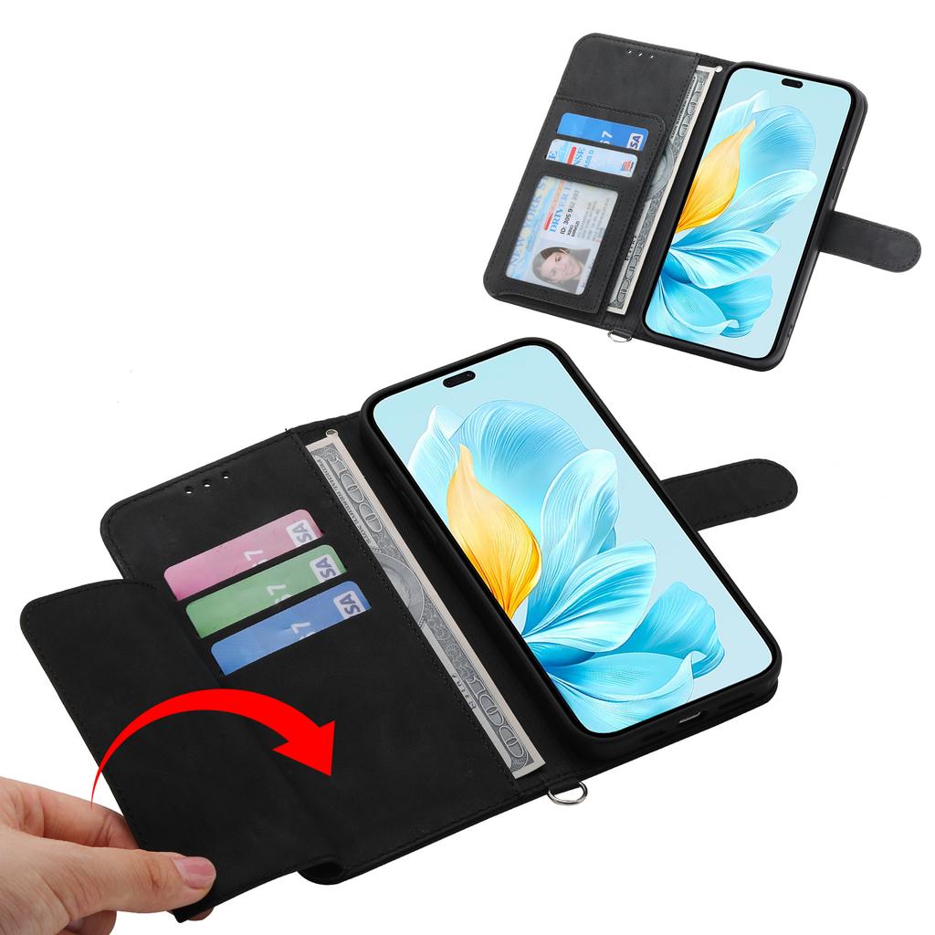 Phone Case For Honor Magic8 Lite 5G / X70 5G / X9d 5G Flower Pattern PU Leather Wallet Cover with Strap