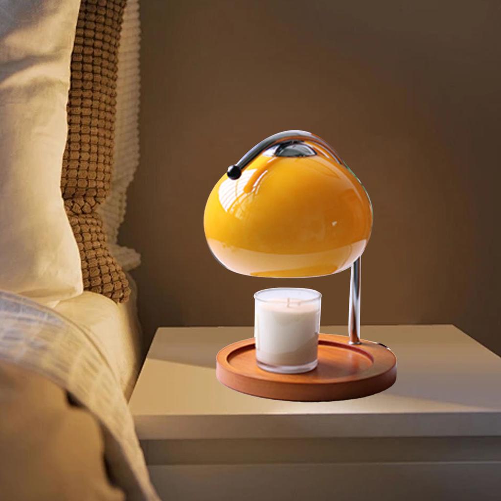 Candle Warmer Lamp Wooden Rack Iron Stand Glass Lampshade Decorative Retro Candle Melting Lamp with Timer