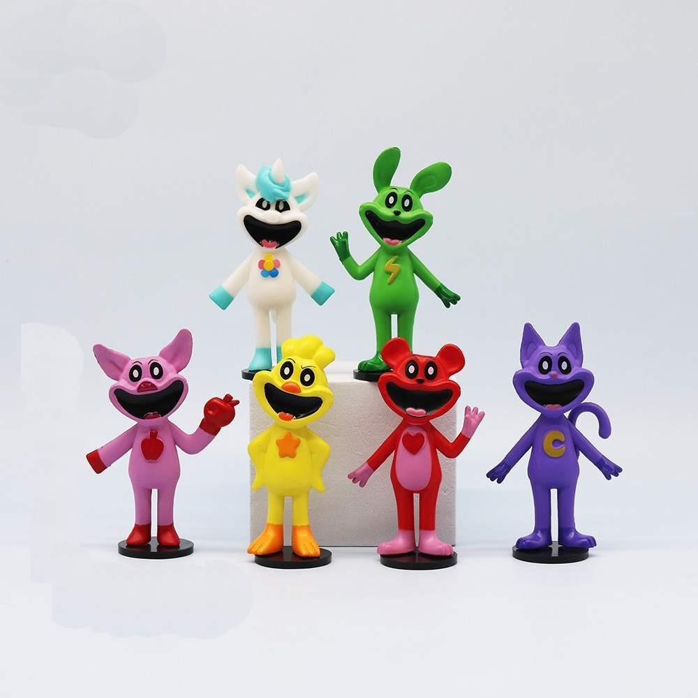 Cute Pvc 10.5cm Smiling Animal Figurines Set Of 6 For Game Room Decor