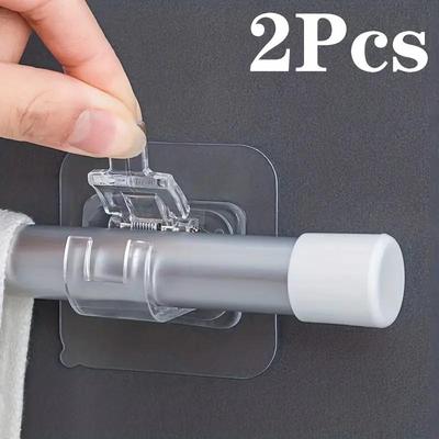 2Pcs Curtain Rod Clip Self Adhesive Hooks Punch-free Curtain Rod Clip Hook Window Curtains Wall Hanging Holder Household Accessories