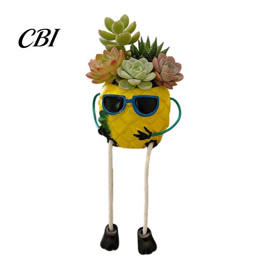 Charming Desktop Decorative Pot Pineapple Tabletop Planter, Succulents with Hanging Legs, Versatile Unique Office Table Decoration Organizer, Tropical