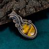 Tiger's eye pendant copper wire wearing pendant handmade antique jewelry real gemstone jewelry chain pendant designer jewelry gift for wife