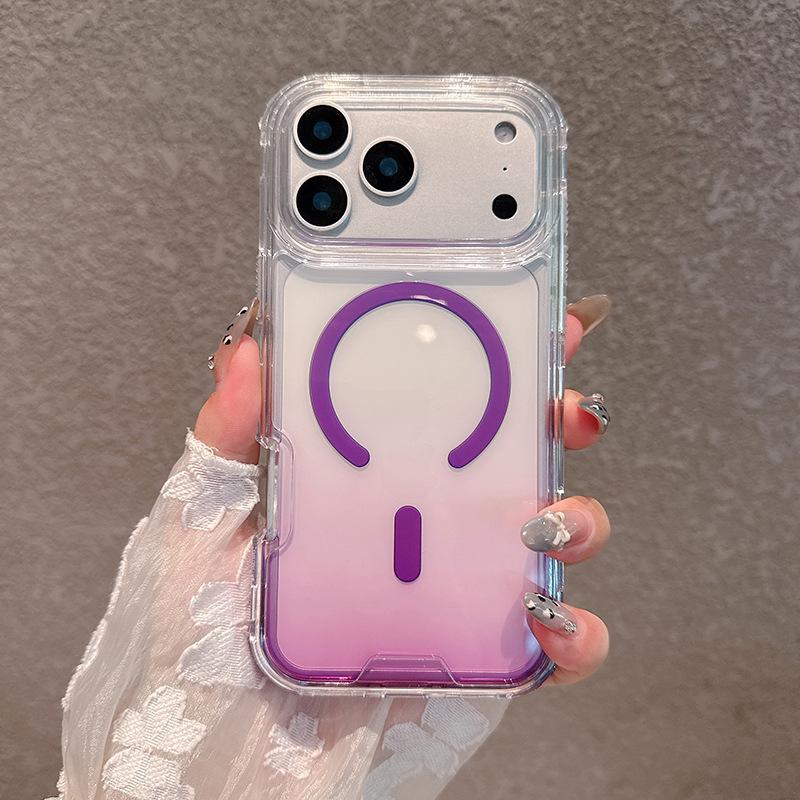 For IP17PROMAX Two-color Gradient Magnetic Phone Case, Anti-fall Three-in-one for Apple Phone Case with Lanyard