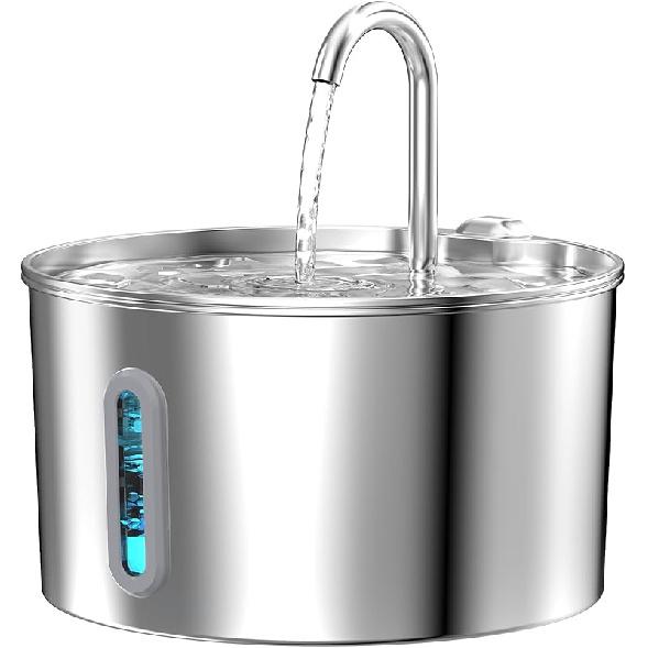 Cat Water Fountain Stainless Steel: 2.2 L Cat Fountain for Drinking - Automatic Pet Water Fountain for Cats Inside - Metal Cat Dog Water Dispenser