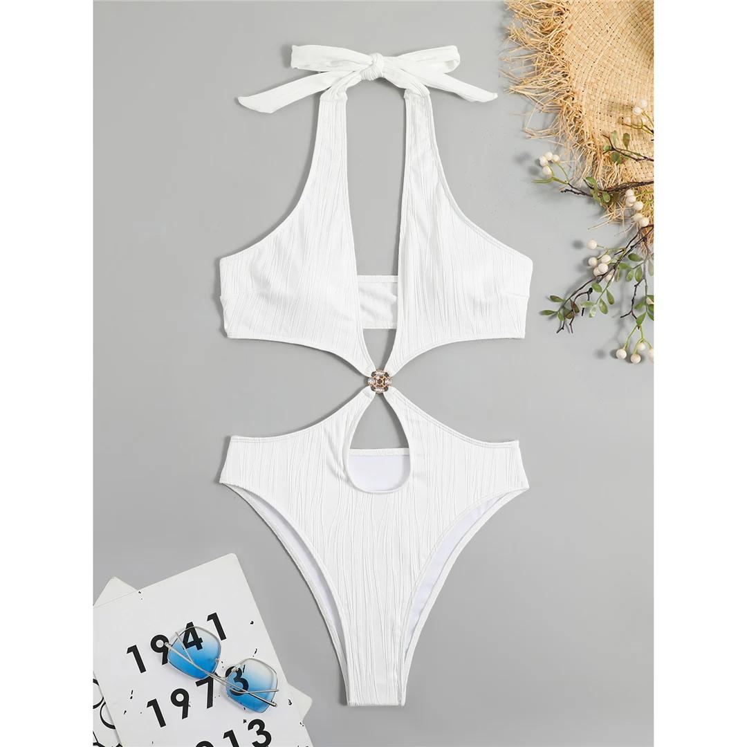 

Сексуальное Монокини с вырезом на спине и открытой спиной, цельный купальник, женский купальник с высокой посадкой, мягкий купальный костюм для купания L белый