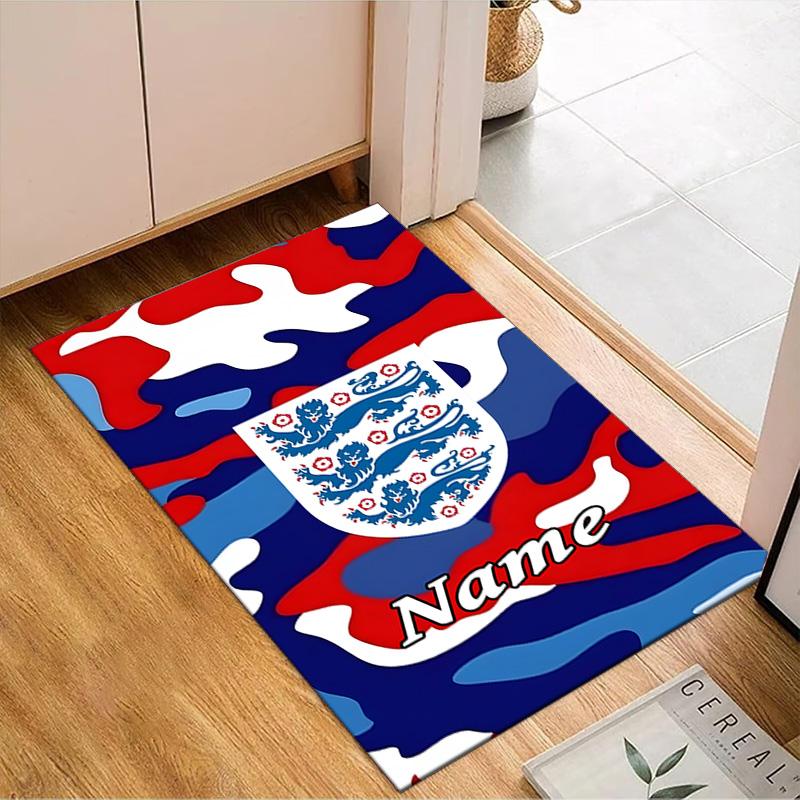Custom Name England Football Crest Rug Game Carpet, Floor Mat for Bedroom Living Room Entryway Rug, Home Decor Idea Gift for Christmas Birthday