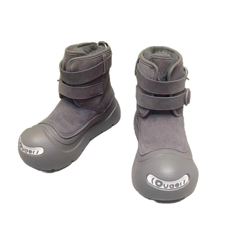 Unisex American Martin Boots: Open-Toe, Big-Head Style, Velvet-Lined for Winter Warmth.