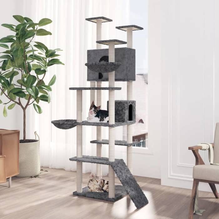 Cat Tree - EXCLUSIVE HOUSE - 191 Cm - Dark Grey - Multi-level - Sisal Posts