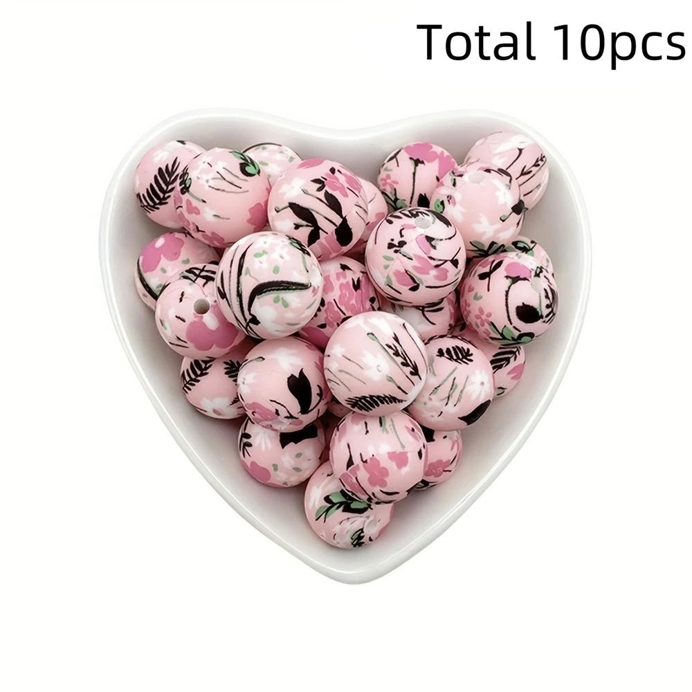 10/10pcs 15mm silicone beads with various styles of printed patterns, perfect DIY bead handmade accessories, fashionable jewelry