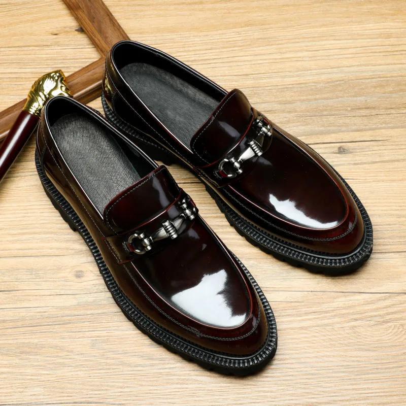 Fashion Men Luxury Loafers High Quality Metal Decorative Thick Soled Slip on Fashion Leather Shoes Business Formal Shoes Men Shoes