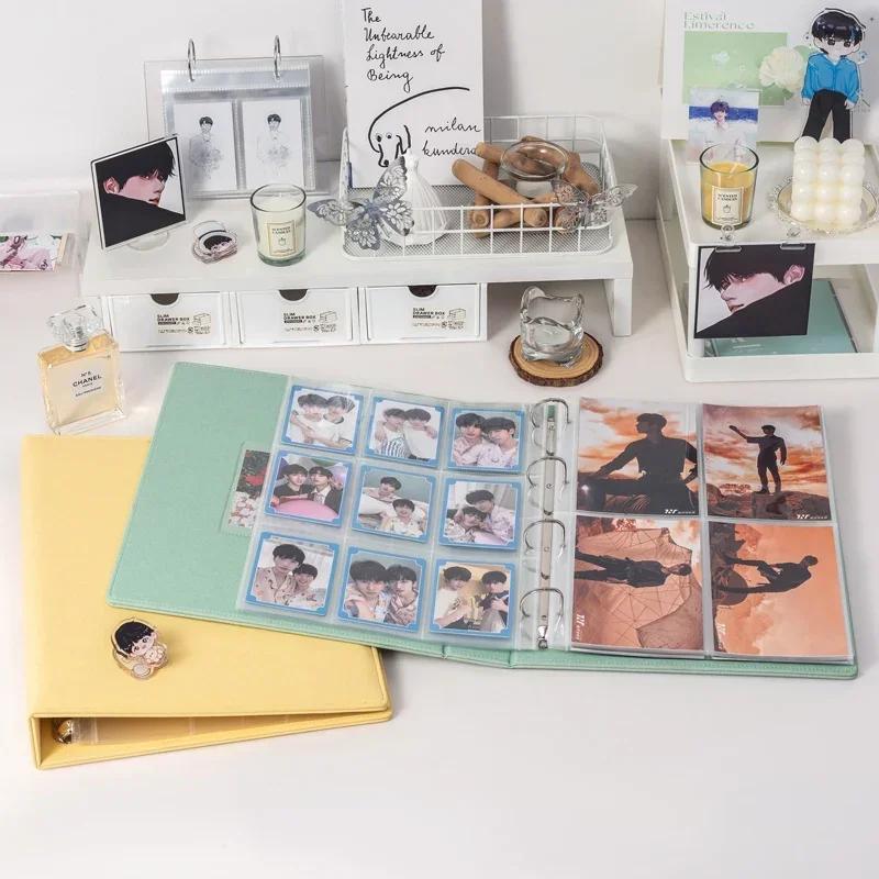 Herz 3x3 9-Raster A4 Fotokarten-Ordner PU-Leder 3-Zoll Foto-Halter Großes Fotoalbum Koreanisches Idol Foto-Sammelbuch 4-Loch