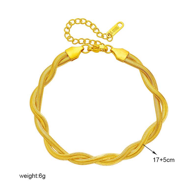 European and American Fashion Simple Neutral Woven Twist Gold-plated Stainless Steel Chain Jewelry Necklace Bracelet Set