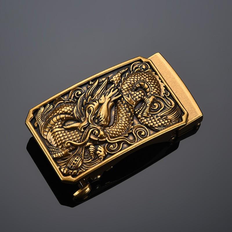 Men's Retro Leather Belt with Chinese Dragon Alloy Automatic Buckle