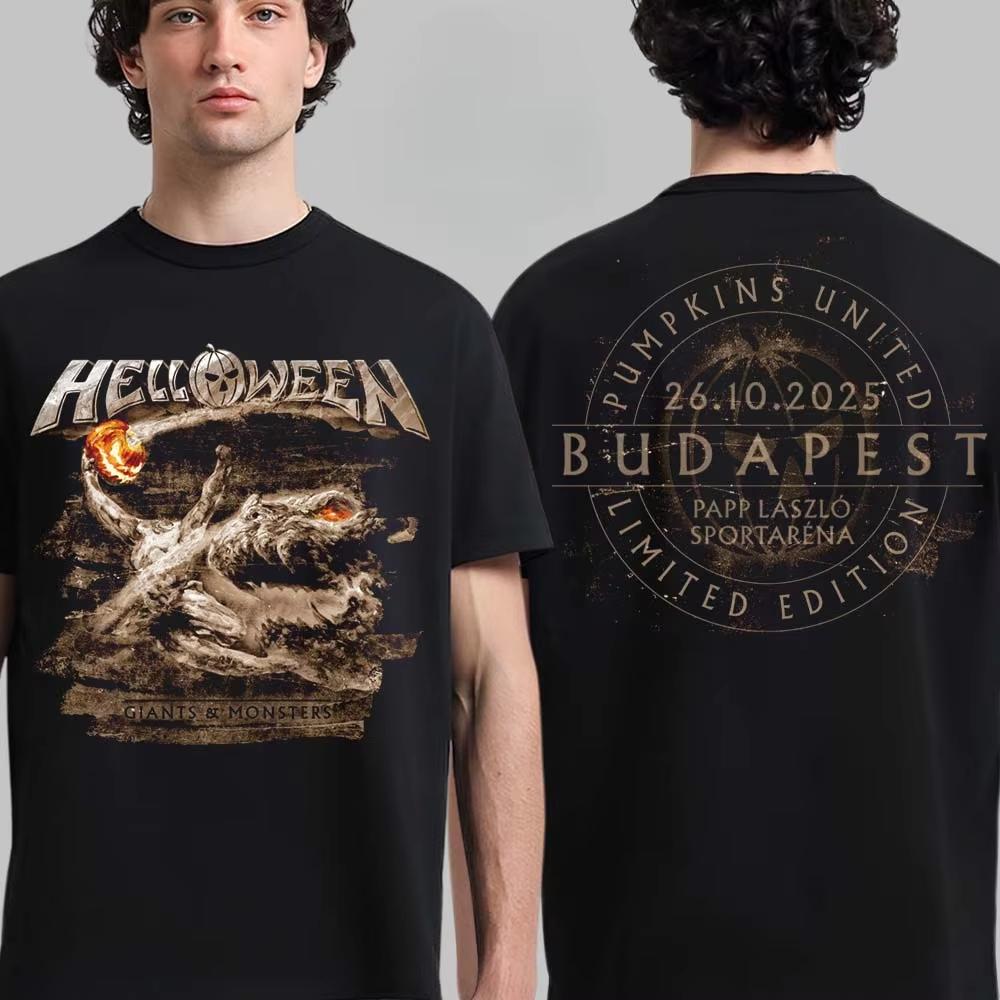 Helloween 2025 Europe Tour Hooded Wizard Poster Print Tee Power Metal Band Streetwear Casual Unisex Top with Full Show Dates