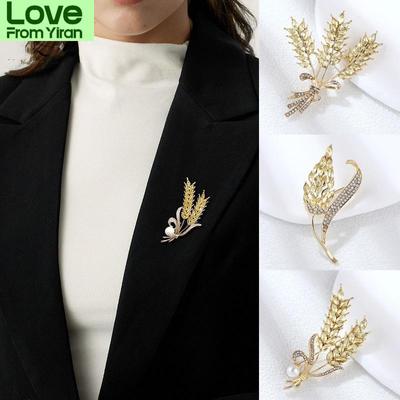 Elegant Women Wheat Crystal Creative Badges Brooch Fashion Decoration Boutique Jewelry Lady Metal Plant High Quality Safety Pin