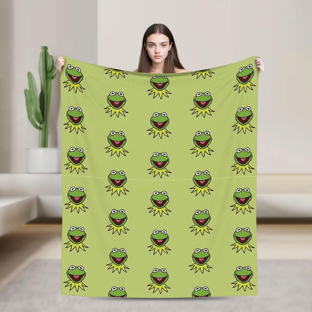 Cute Kermit The Frog Blankets Flannel Soft Throw Blankets for Car Sofa Couch Bedspread