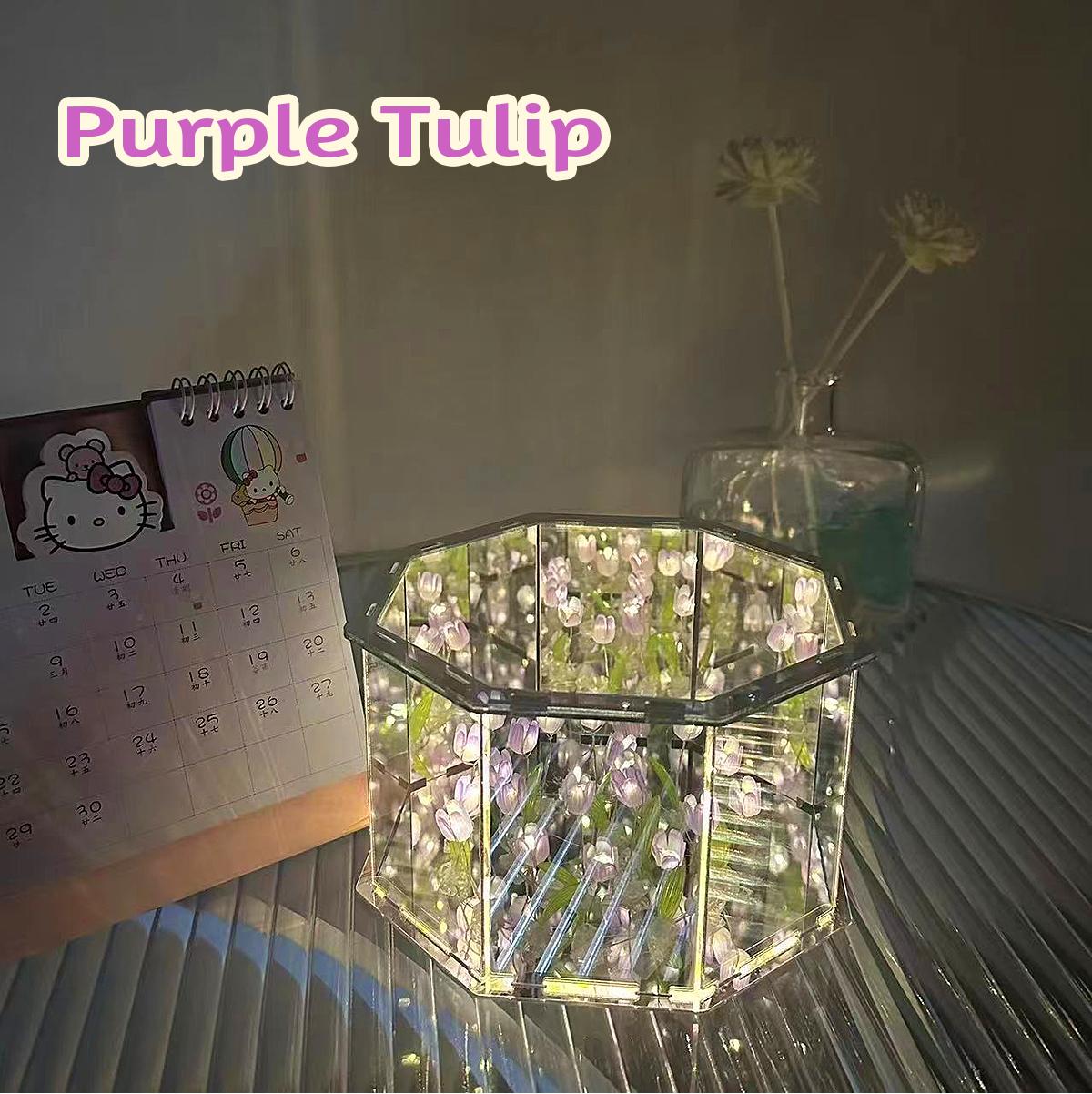 Горячая DIY Тюльпан Зеркальный Куб Лампа Трехмерный Ночной Светильник Материал Упаковка Ручной Работы Подарки На День Рождения Светодиодный Тюльпан Ночной Светильник Tulip фиолетовый