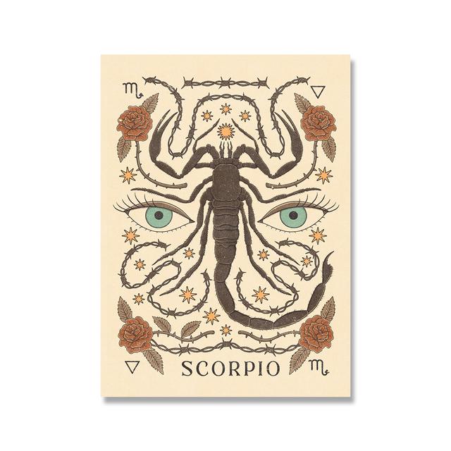 Bohemian Zodiac Konsttryck Canvas inspirerad Astrologi Skorpion Jungfru Vattumannen Väduren Lejon Poster Bilder Sängrum Retro Väggdekor Ingen ram