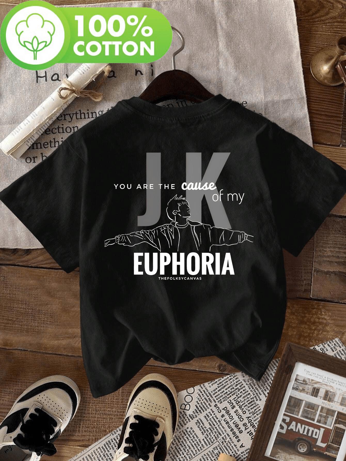 Euphoria Print T-shirt, Short Sleeve Crew Neck Casual Top for Summer & Spring, Women s Clothing S разноцветный