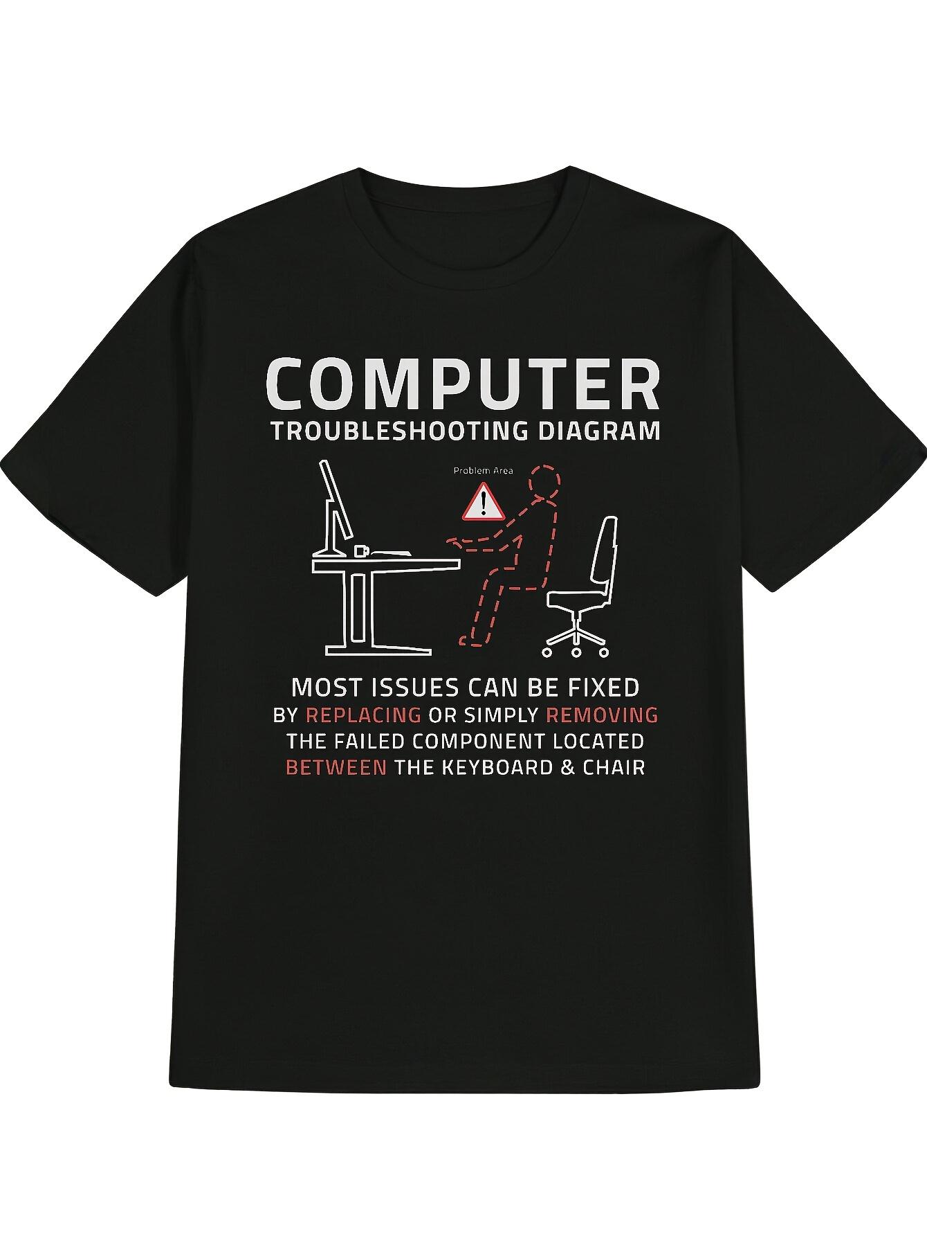 Men S Relaxed Crew Neck T-Shirt Featuring a Humorous Computer Troubleshooting Diagram Graphic L