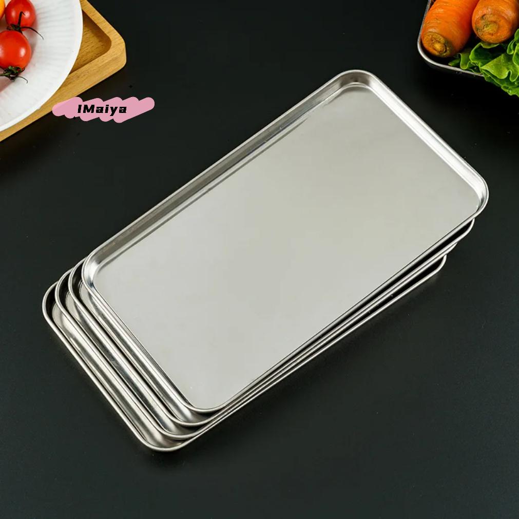 1Pc Rectangle Stainless Steel Tray Metal Food Serving Plate Buffet Presentation Rice Noodle Pan Home Dishes Storage Organizer