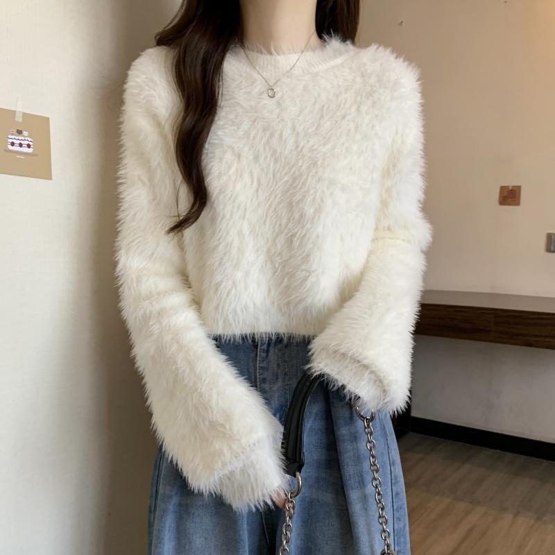 Krátký jednobarevný pulovr pro ženy podzimní a zimní temperament pletený svetr top