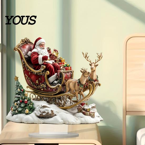Kreatives Weihnachtsgeschenk für die Familie 2D Flacher Weihnachtsmann auf Rentierschlitten Dekoration, Acryl Claus Schreibtisch Modernes Feiertagsbüro Schreibtischornament