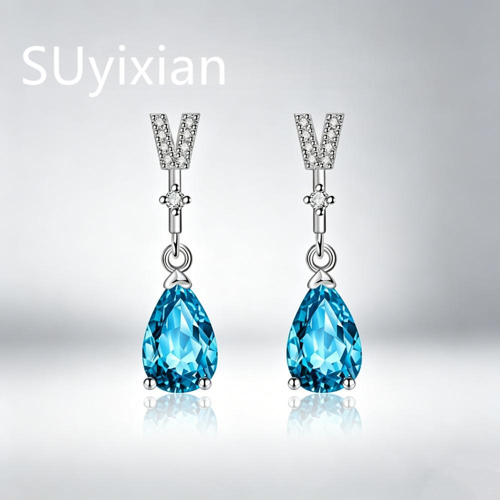 925 Sterling Silver Light Luxury Fashion Temperament V-shaped Water Drop Zircon Earrings Birthday Gift Women's Jewelry