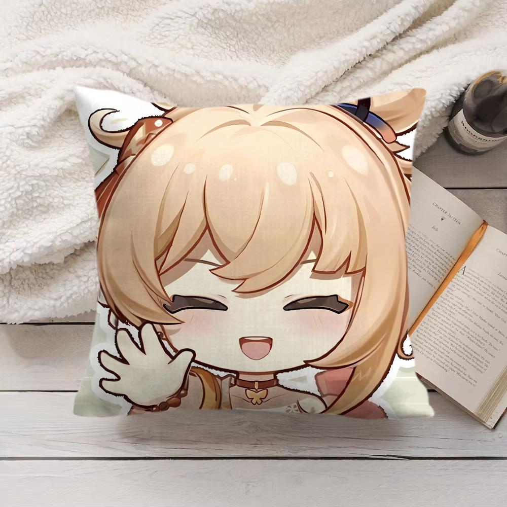 Yoimiya Cute Genshin Impact Cushion Cover Silky Short Plush Invisible Zipper Dustproof Sofa Pillow Case For Home Decor