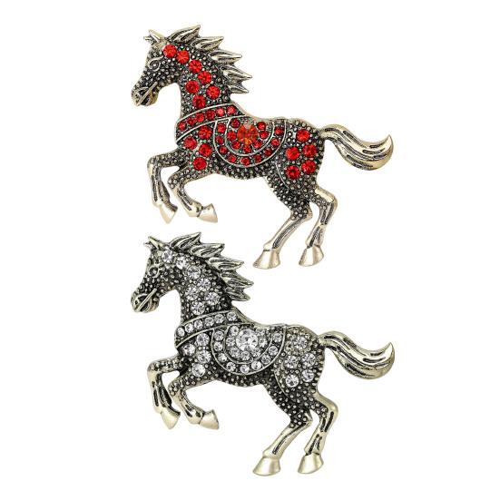 Horse Brooch Retro Style Sparkling Rhinestones Alloy Pin Clothes Hats Bags Scarves Badge Fashion Accessories